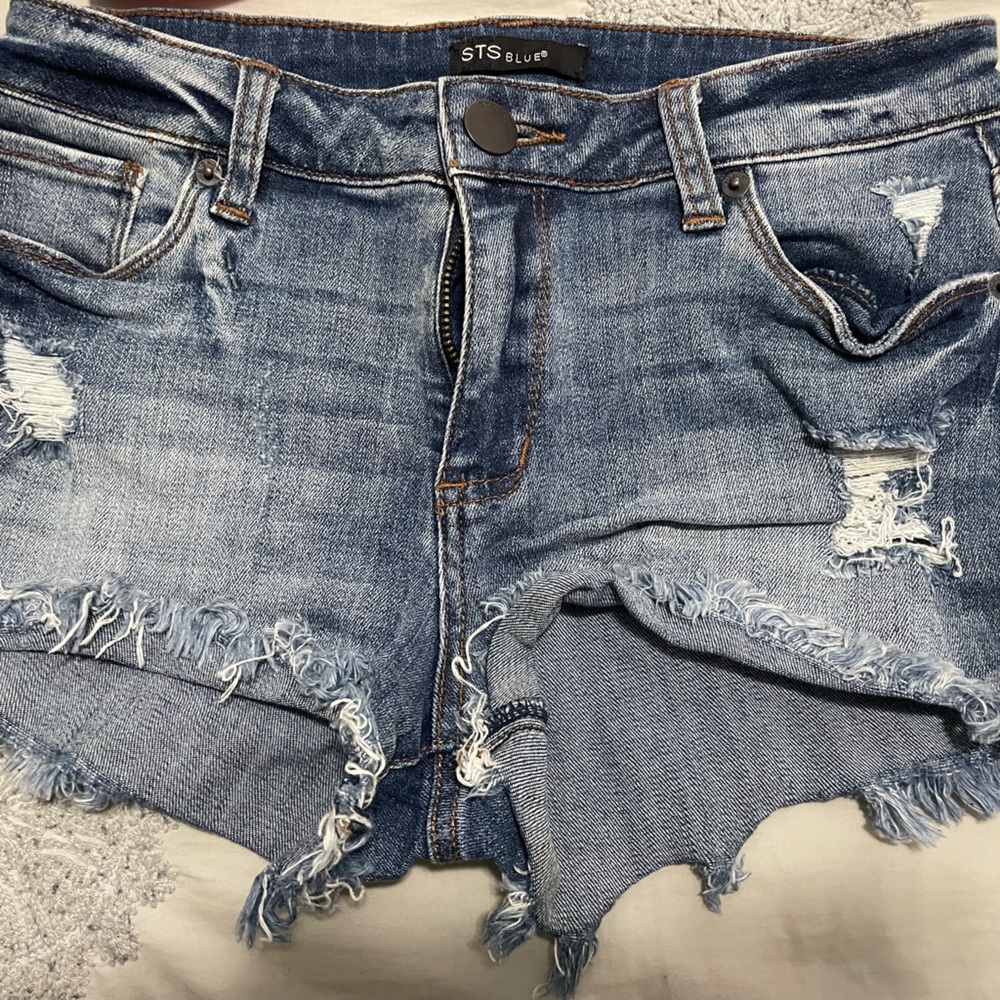 Aubrey High Waist Cut Off Denim Shorts- STS Blue